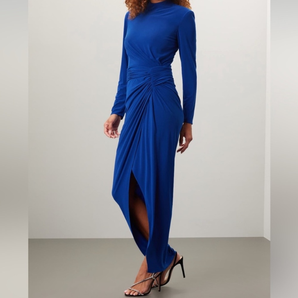 Rene Ruiz collection blue stretch long sleeve jersey dress